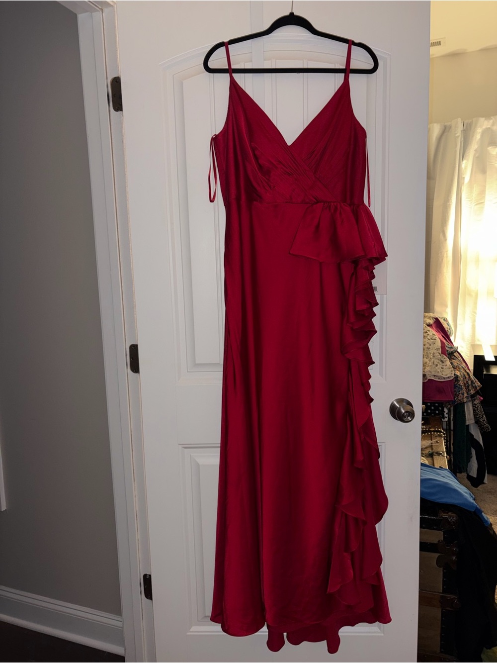 Mac Duggal Scarlet Strapless Ruffle Gown